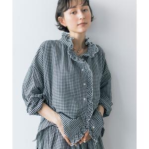 ブラウス シャツ 「natural by clip」リネン混チェックフリルブラウス レディース