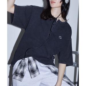 tシャツ ヴィンテージ加工 ワンポイント刺繍 半袖 ヘンリーネックTシャツ レディース メンズ