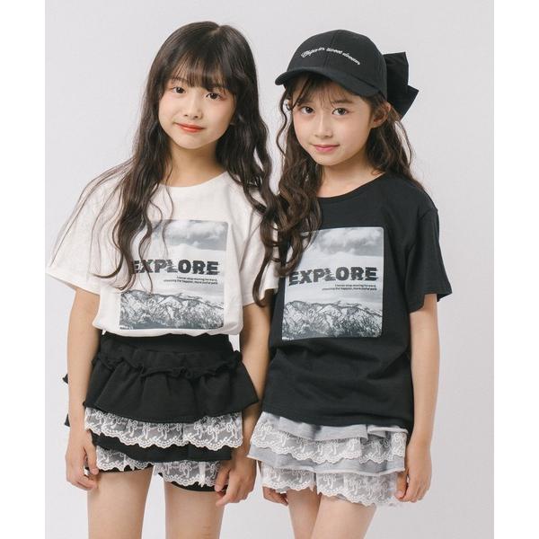tシャツ 速乾 「綿100％/吸水速乾」モノクロフォトプリントTシャツ キッズ 子供服 女の子