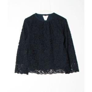「GLOBAL WORK」 レース長袖ブラウス M ネイビー レディース