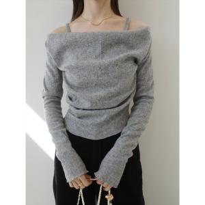 ニット セーター スフレタッチ レイヤードデザイントップス/グレー レディース