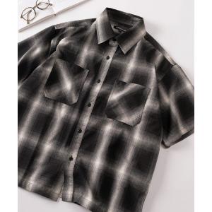 シャツ 「82」ショート丈 オンブレチェック レギュラーカラー 半袖シャツ メンズ レディース