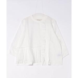 tシャツ セルロース麻カルゼ＋コットンボイル＋ドットチュール　フリルカットソー レディース