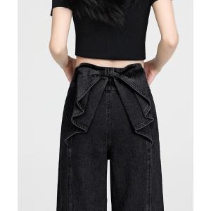 ジーンズ デニム デニムパンツ バックリボンセミワイドデニム レディース