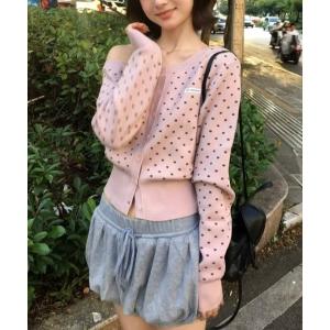 カーディガン ワンショルダードット柄ニットカーディガン レディース