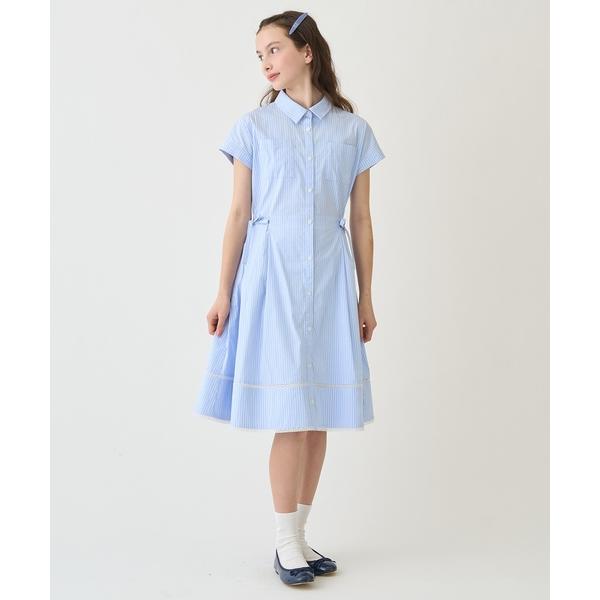 ワンピース 「130cmあり」サイドリボンシャツワンピース キッズ 子供服 女の子