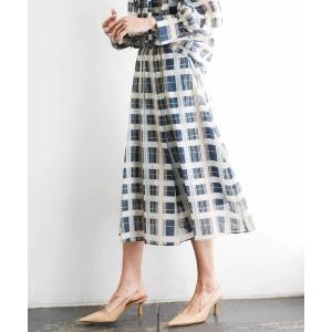 スカート 「セットアップ対応」チェック柄タックフレアスカート