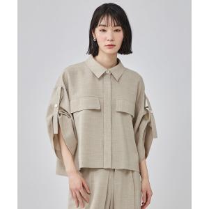 ブラウス シャツ 「吸水速乾」リネンライクロールアップブラウス レディース