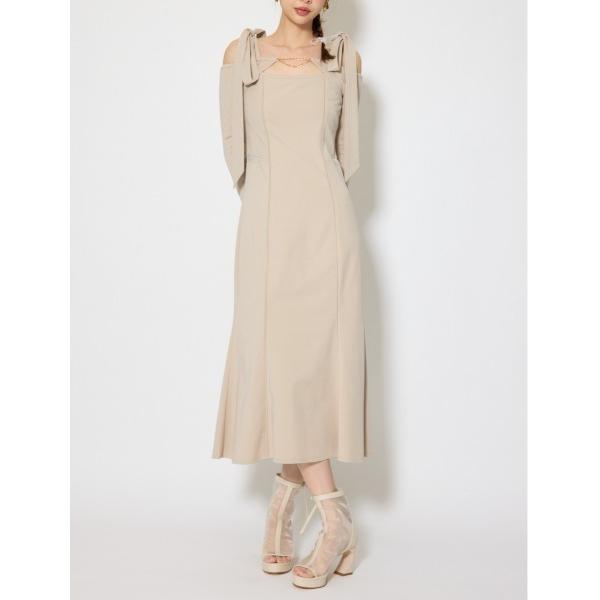 ワンピース ショルダーリボンオフショルカットワンピース　春服