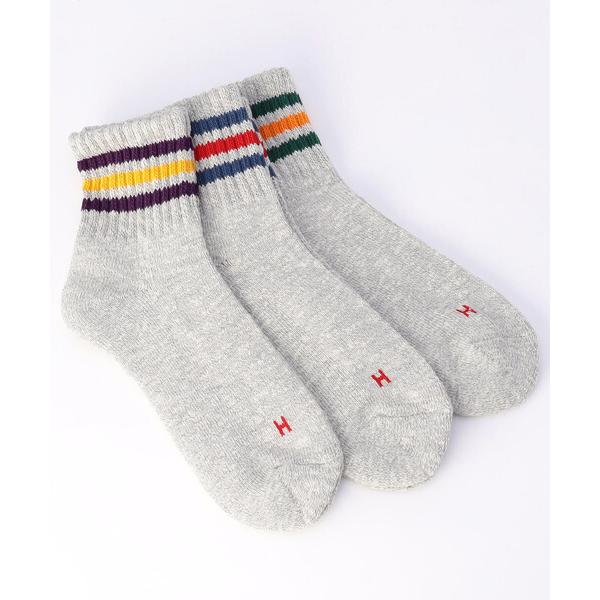 靴下 別注 スラブ 3本ライン クォーターソックス(25.0-27.0cm対応) メンズ