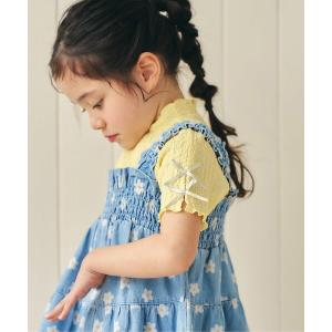 tシャツ 「新色追加」ぽこぽこジャガード袖リボン半袖Tシャツ キッズ 子供服 女の子
