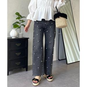 ジーンズ デニム デニムパンツ ランダムパールストレートストレッチデニム レディース