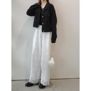 パンツ パネルレース ワイドパンツ ｜ ホワイト レディース