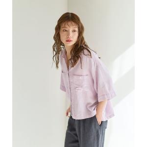 ブラウス シャツ リネンクロップド半袖シャツ レディース