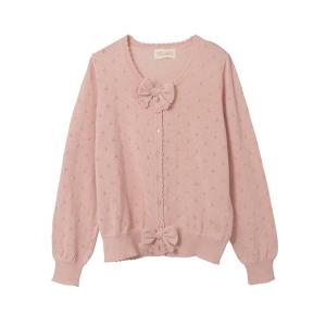 カーディガン リボンモチーフ付き透かし柄カーディガン レディース