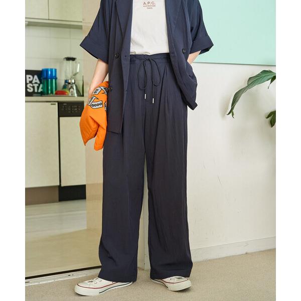 ワイドパンツ パンツ 限定展開　ナイロン ワッシャー タック パンツ レディース