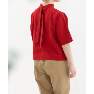 tシャツ USコットン後ろボーカラー布帛Tシャツ レディース