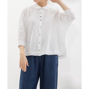 ブラウス シャツ 6分袖裾フリルクロップドシャツ レディース