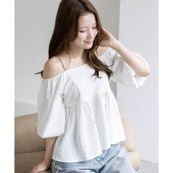 ブラウス シャツ 肩ビジュー2wayラインストーンフクレジャガードブラウス「骨格ウェーブ 大人 フェ...