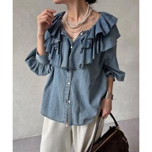 ブラウス シャツ ライトデニムフリルブラウス レディース