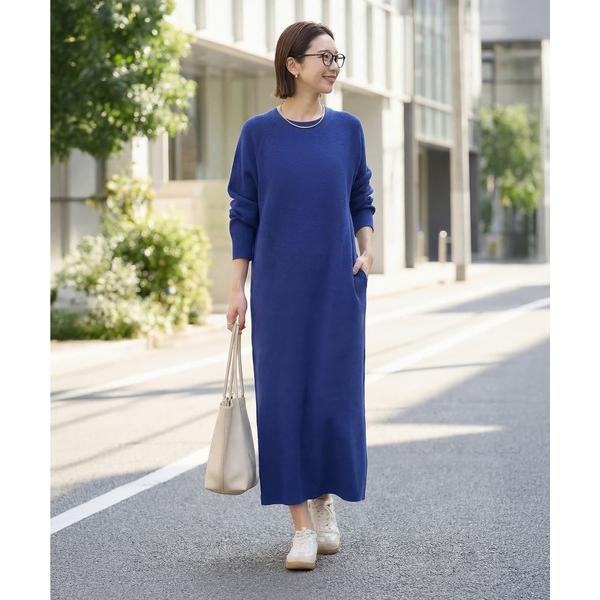 ワンピース サーマル編みラグラン袖ワンピース
