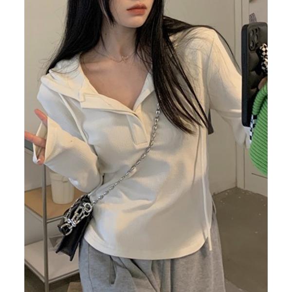 tシャツ フード付きスリムフィットカットソー レディース
