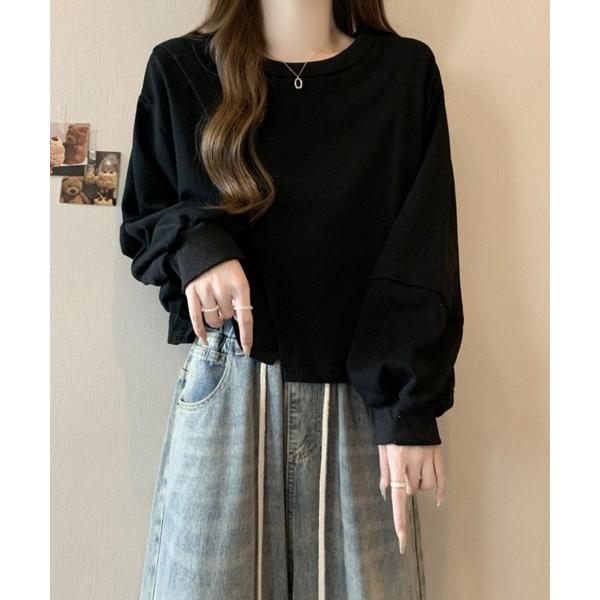 ブラウス シャツ ショート丈スウェットシャツ レディース