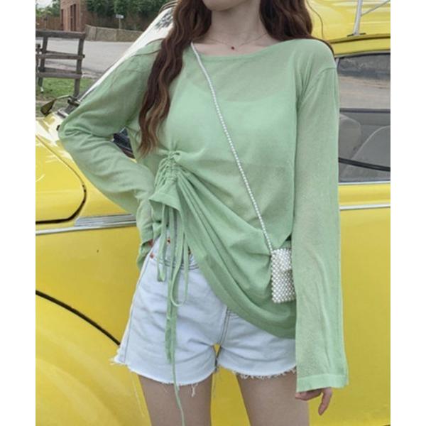 tシャツ シースルー長袖ルーズトップス レディース
