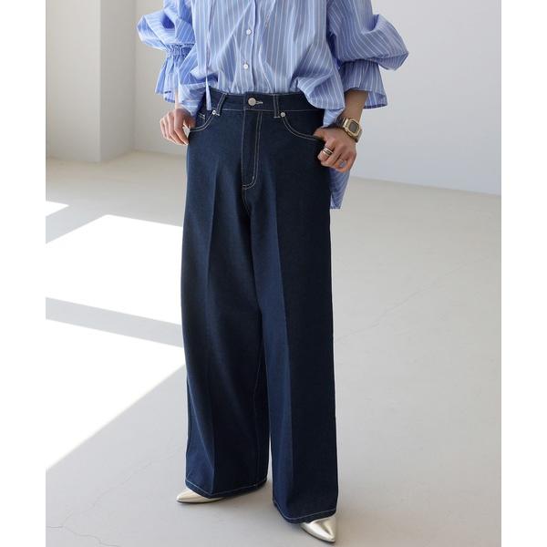 ジーンズ デニム デニムパンツ 10ozセンタープレスデニムワイドパンツ レディース
