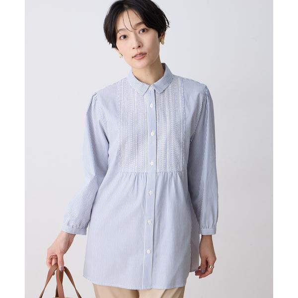 ブラウス シャツ 刺しゅうストライプブラウス「大きいサイズあり」 レディース