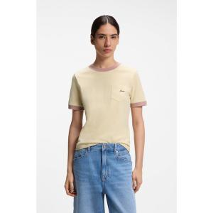 tシャツ 半袖 スリムフィット コットン Tシャツ コントラスト リブディテール レディース