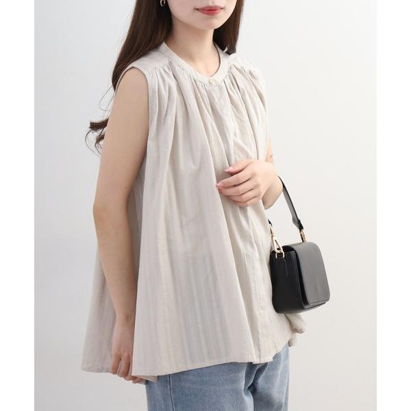 ブラウス シャツ blue willow 綿100% 比翼開きノースリーブブラウス コットンドビー刺...