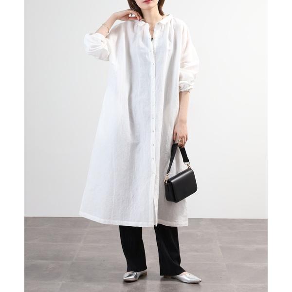 ワンピース 08 Mab 綿麻混 オックスフォード チビ衿ワンピース 長袖