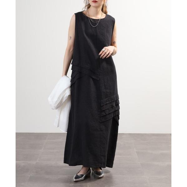 ワンピース 08 Mab 麻100% アシンメトリータックワンピース 9番手リネン使用 ノースリーブ