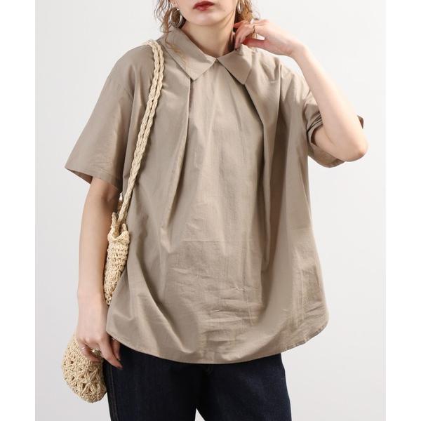 ブラウス シャツ LUEUF 60番手ローン パウダースノーコットン 衿タックブラウス 半袖 レディ...