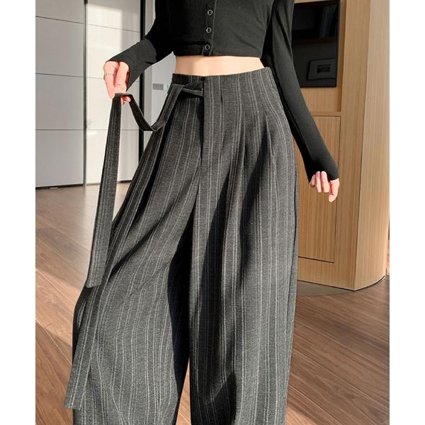 パンツ ストライプ ワイドパンツ レディース
