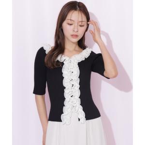 ニット セーター フリルトリムニット半袖 レディース