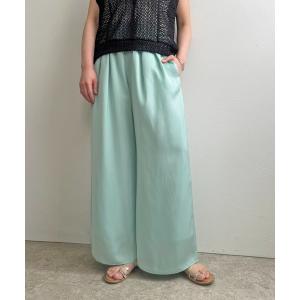 スラックス パンツ サテンワイドパンツ レディース