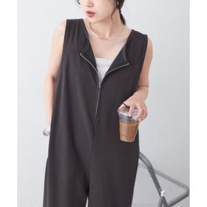オールインワン 「3サイズ展開」フロントZIP裾ドロストオールインワン レディース