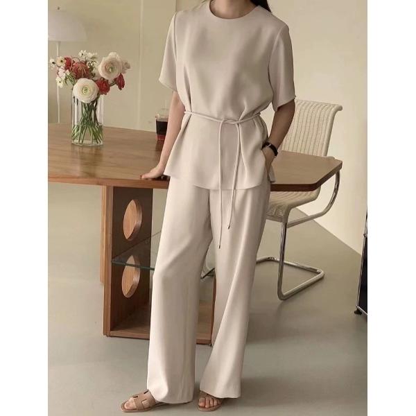 セットアップ リボントップスワイドパンツセットアップ レディース