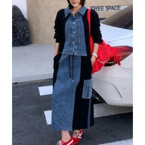 セットアップ デニム切り替えスウェットジャケットスカートセットアップ レディース