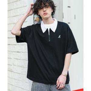 ポロシャツ 新色追加 KANGOL カンゴール 別注コラボ 接触冷感鹿の子ハーフジップ半袖ロゴ刺繍ポロシャツ メンズ レディース