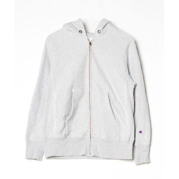 「Champion」 ジップアップパーカー LARGE シルバーグレー メンズ