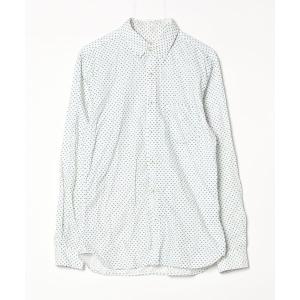 「GLOBAL WORK」 ドット柄長袖シャツ L グリーン メンズ