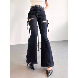 ジーンズ デニム デニムパンツ 「追加生産分」カットアウトリボンデニムパンツ レディース