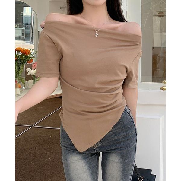 tシャツ 半袖 アシメドレープTシャツ レディース