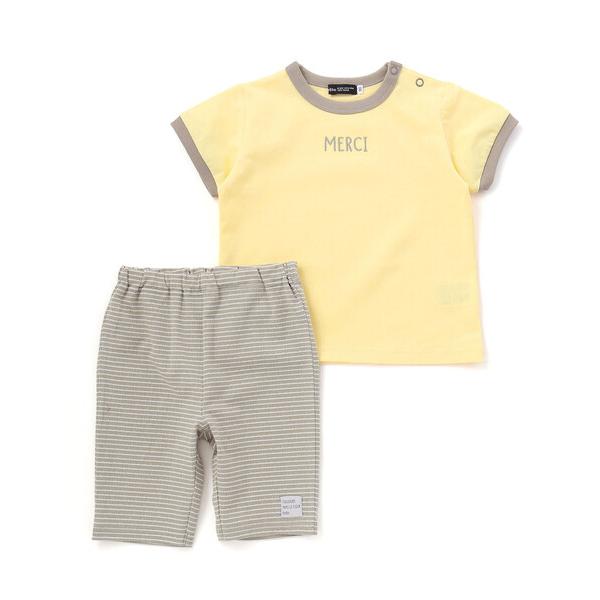 ベビー ロゴ刺しゅう半袖リンガーTシャツ+ボーダーリラックスパンツセット(80~90cm)