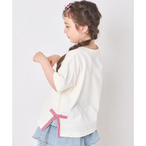 tシャツ 「綿100%」ガールズ リボンスリット 半袖Tシャツ キッズ 子供服 女の子
