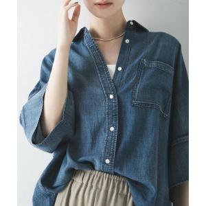ブラウス シャツ ハーフスリーブシアーデニムシャツ レディース