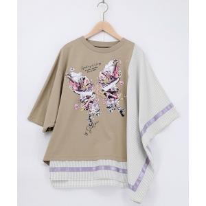 tシャツ 561225：ラメ入りアンティーク柄アシメ異素材切替PO レディース メンズ